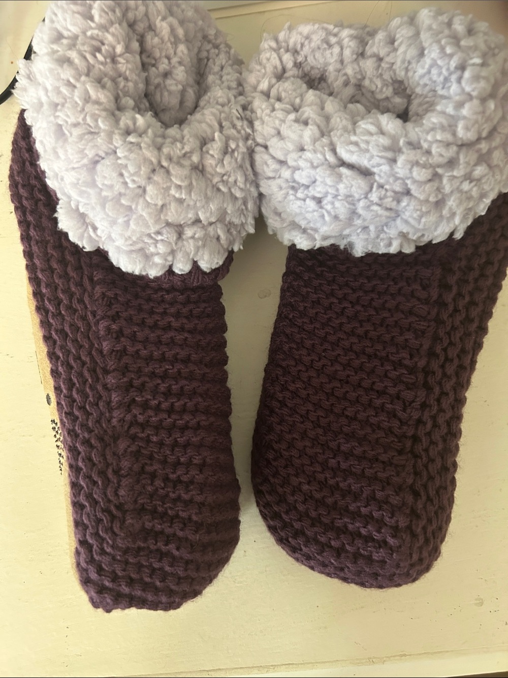 Muk Luks Soft Slippers in Deep Plum with Lighter Purple Cuff NWOT